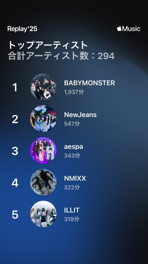 Apple Music Replay 2025|2025トップアーティストとDJ視点の再生履歴 Apple Music Replay 2025|2025トップアーティストとDJ視点の再生履歴